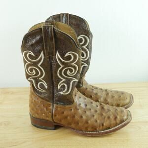 Reyme Western Boots Mex 25 1/2 Brown Leather Embroidered Cowboy Boots‎ Mens 7